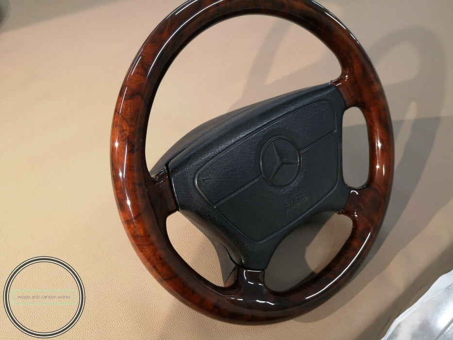 Mercedes Benz R129 w124 w140 w202 w208 w210 Wood Steering Wheel Full Burlwood