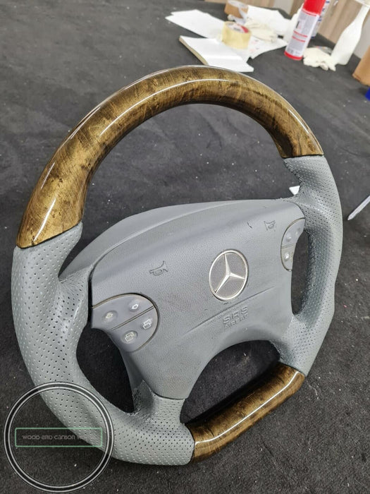 Mercedes AMG WOOD STEERING WHEEL W210 W208 BIRDEYES GRAY