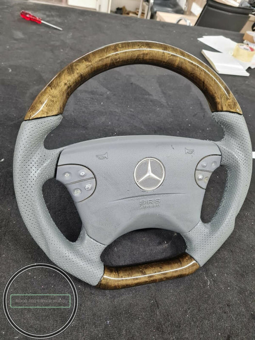 Mercedes AMG WOOD STEERING WHEEL W210 W208 BIRDEYES GRAY
