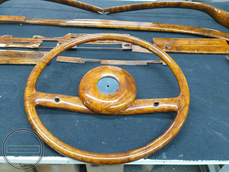 Mercedes W111 Wood Trim Set With Steering Wheel Light Walnut