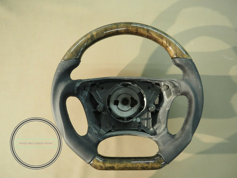 Mercedes AMG WOOD STEERING WHEEL W210 W208 BIRDEYES  BLACK LEATHER