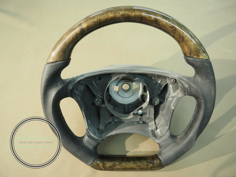 Mercedes AMG WOOD STEERING WHEEL W210 W208 BIRDEYES  BLACK LEATHER