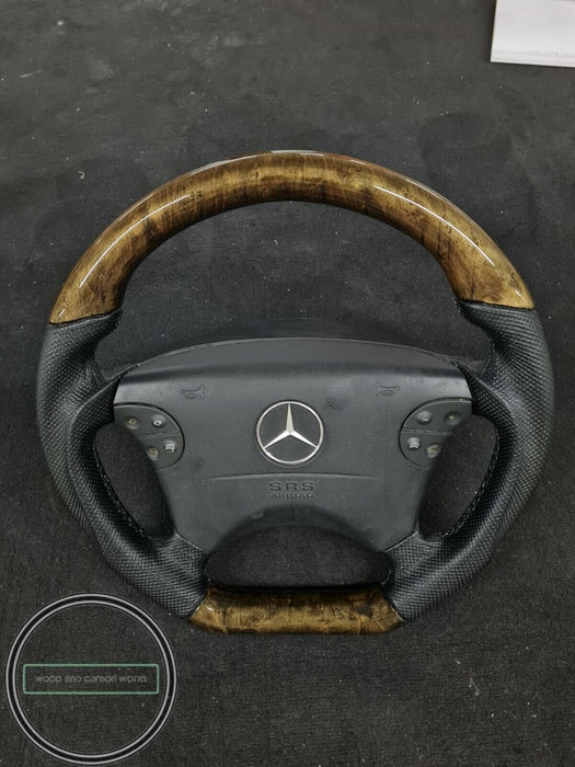 Mercedes AMG WOOD STEERING WHEEL W210 W208 BIRDEYES  BLACK LEATHER