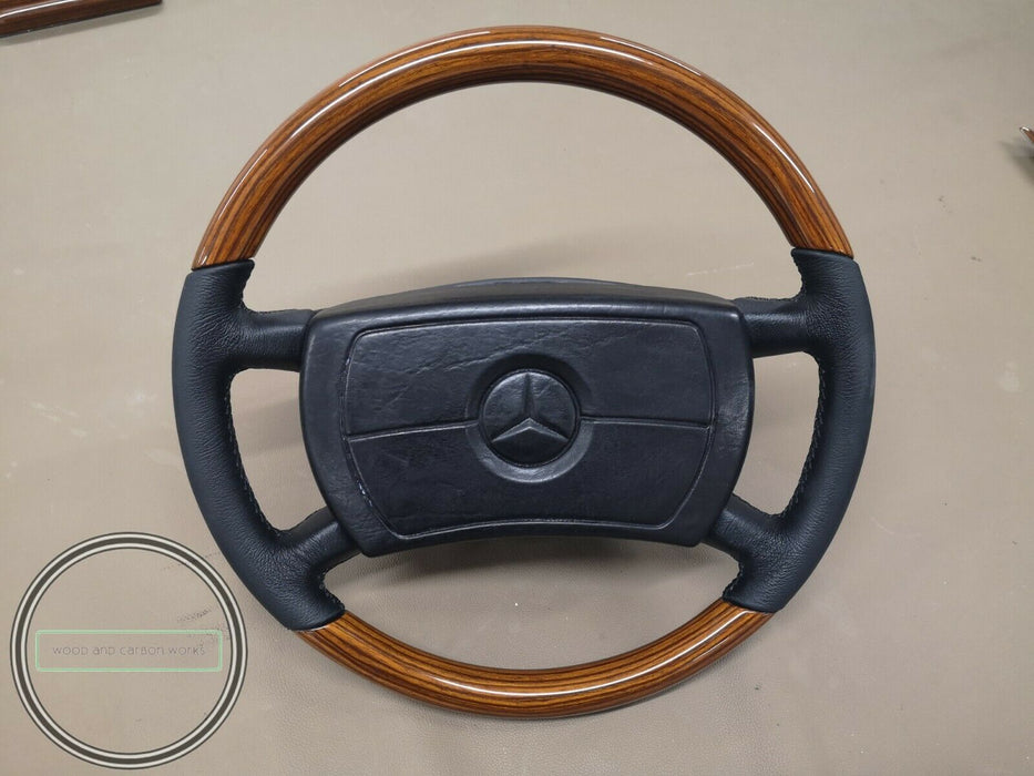 MERCEDES W126 Zebrano Wood BLACK LEATHER STEERING WHEEL EARLY Version