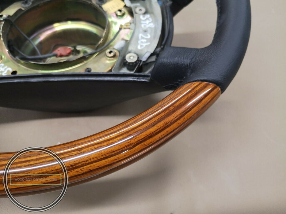 MERCEDES W126 Zebrano Wood BLACK LEATHER STEERING WHEEL EARLY Version