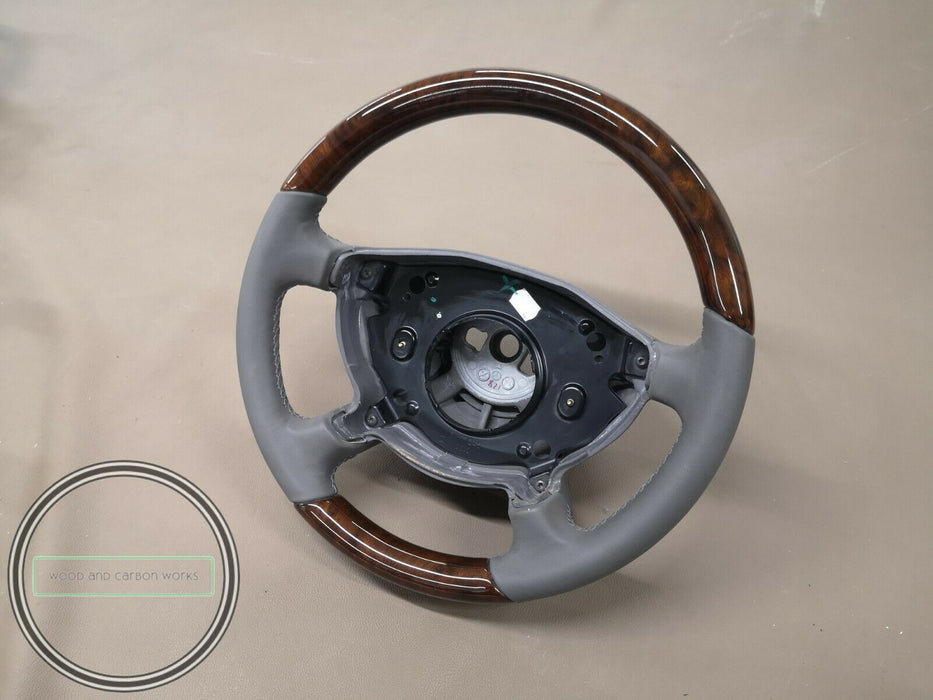 Mercedes W209 w211 CLK Wood Steering Wheel Burlwood Gray leather