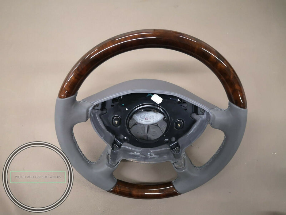 Mercedes W209 w211 CLK Wood Steering Wheel Burlwood Gray leather