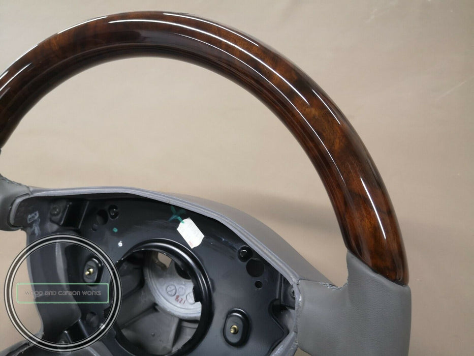 Mercedes W209 w211 CLK Wood Steering Wheel Burlwood Gray leather