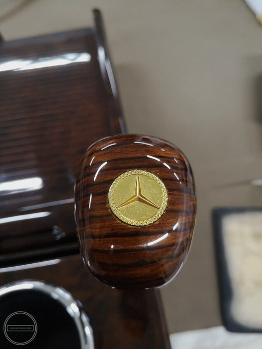 MERCEDES BENZ W126 GEAR SHIFT KNOB ZEBRANO FOR AUTOMATIC Gold logo