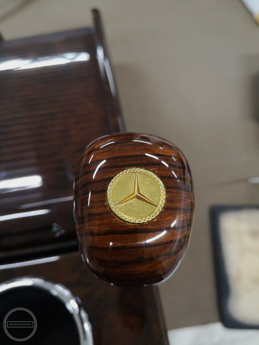 MERCEDES BENZ R107 SCHALTKNAUF ZEBRANO FÜR AUTOMATIK Gold Logo