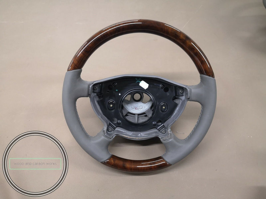 Mercedes W209 w211 CLK Wood Steering Wheel Burlwood Gray leather