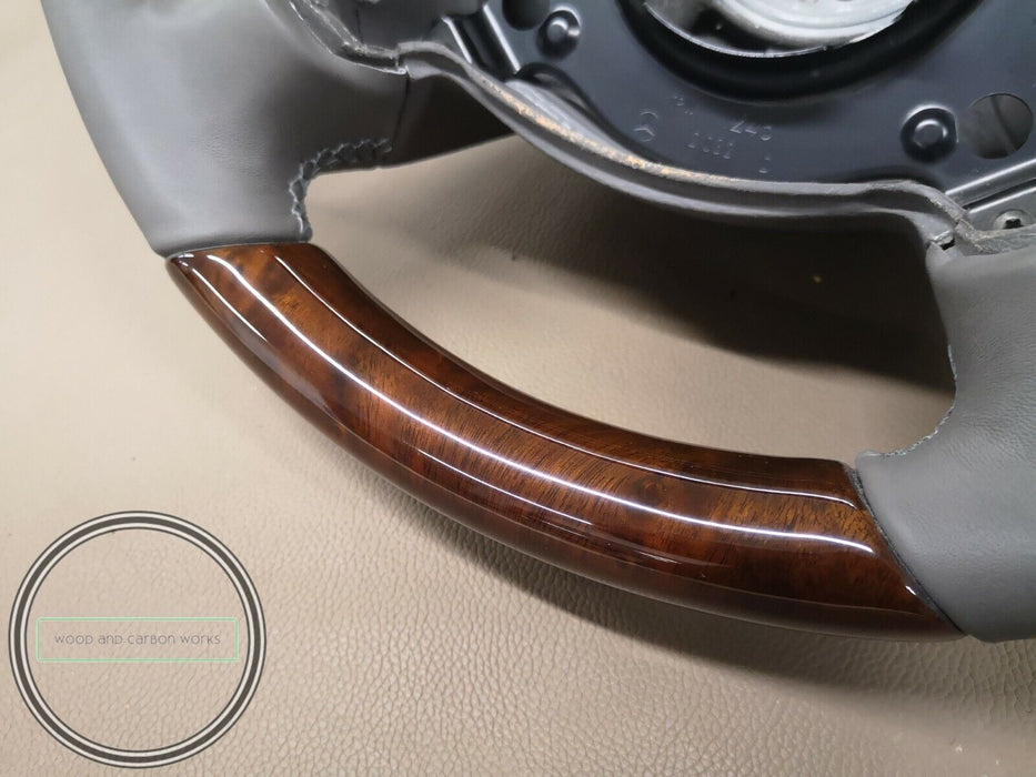 Mercedes W209 w211 CLK Wood Steering Wheel Burlwood Gray leather